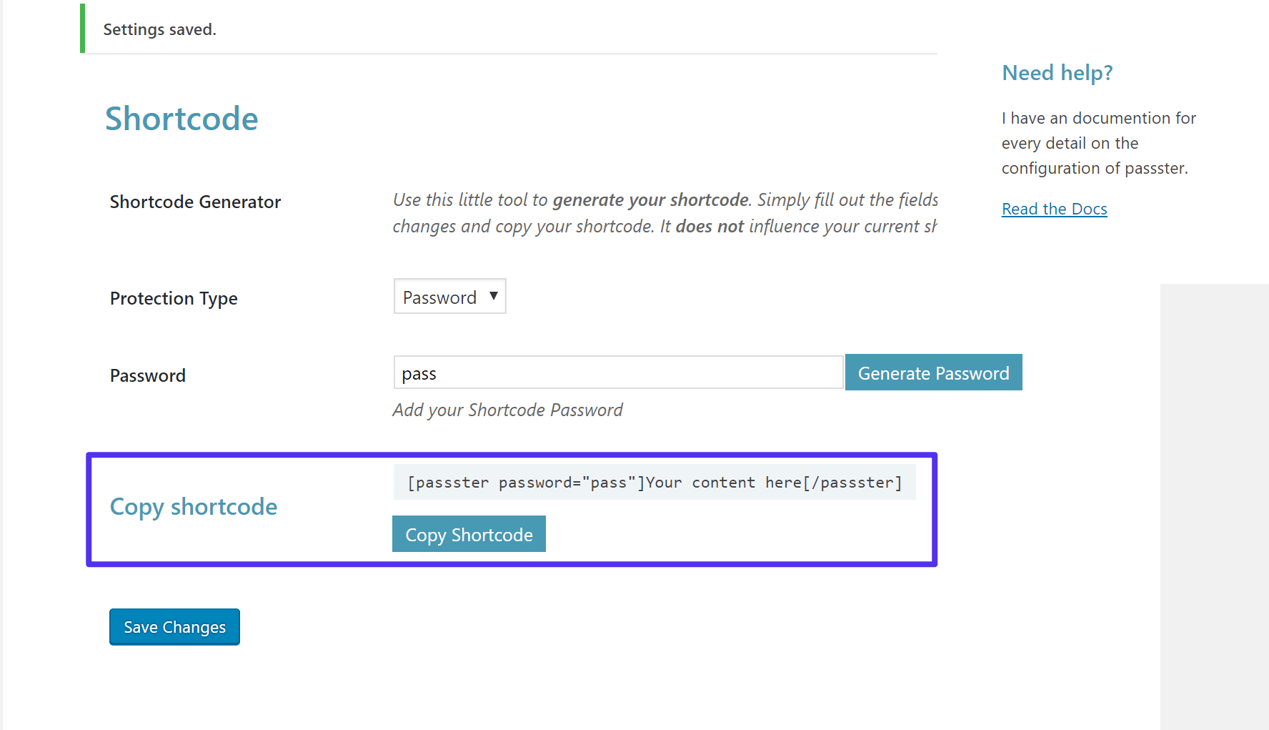 kopiere den Passster Shortcode