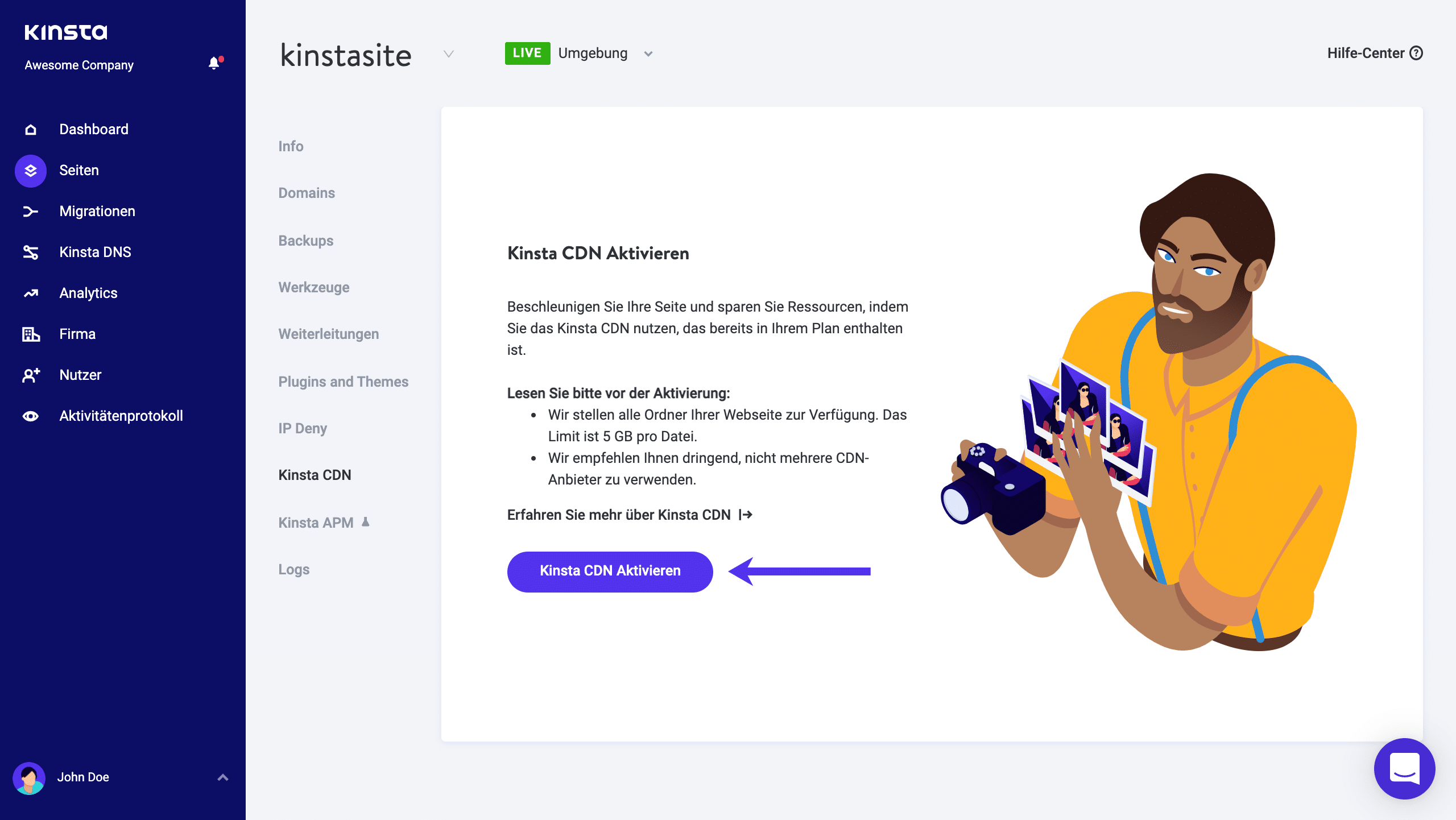 Kinsta CDN aktivieren