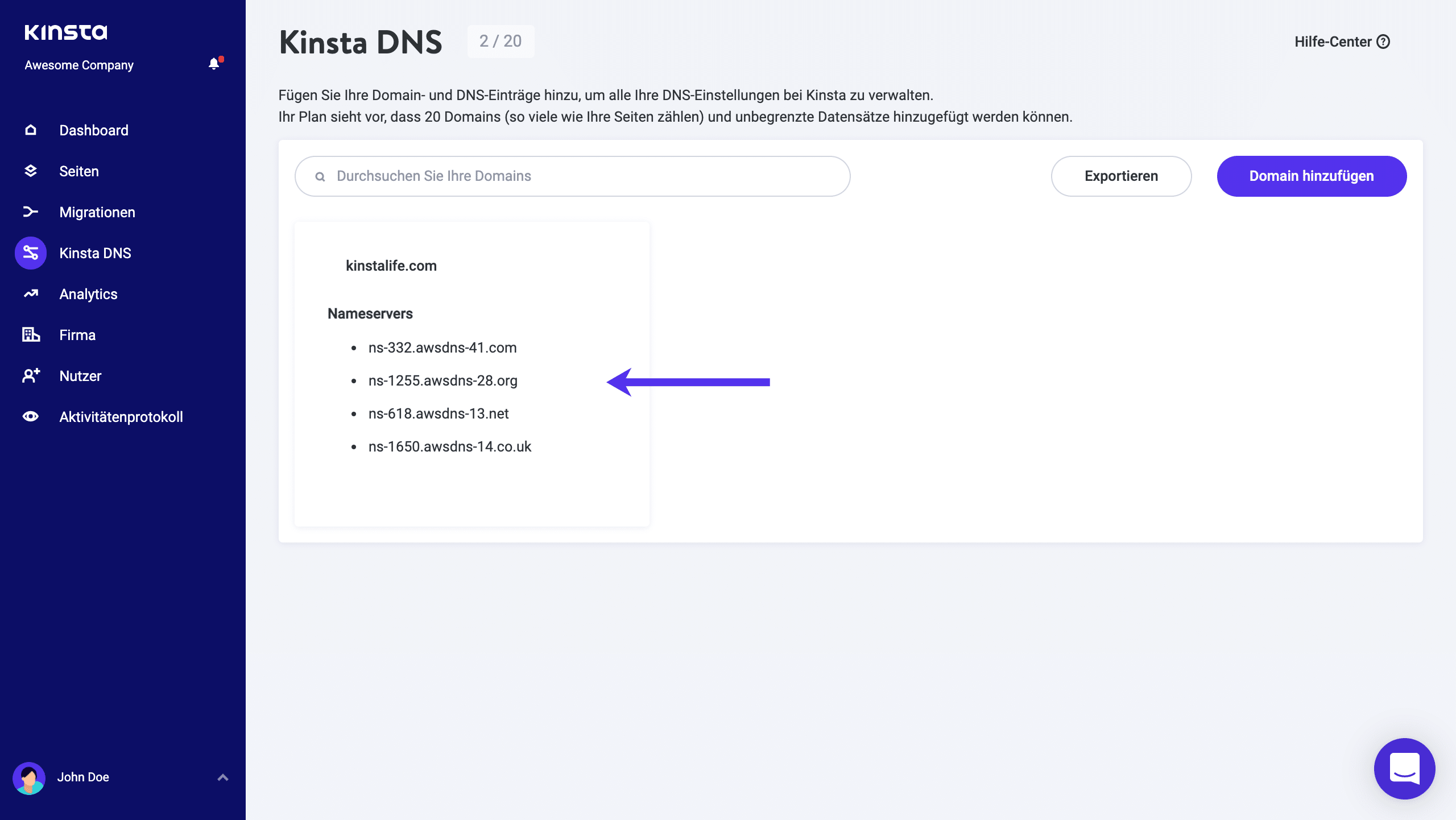 Siehe Kinsta DNS – nameservers