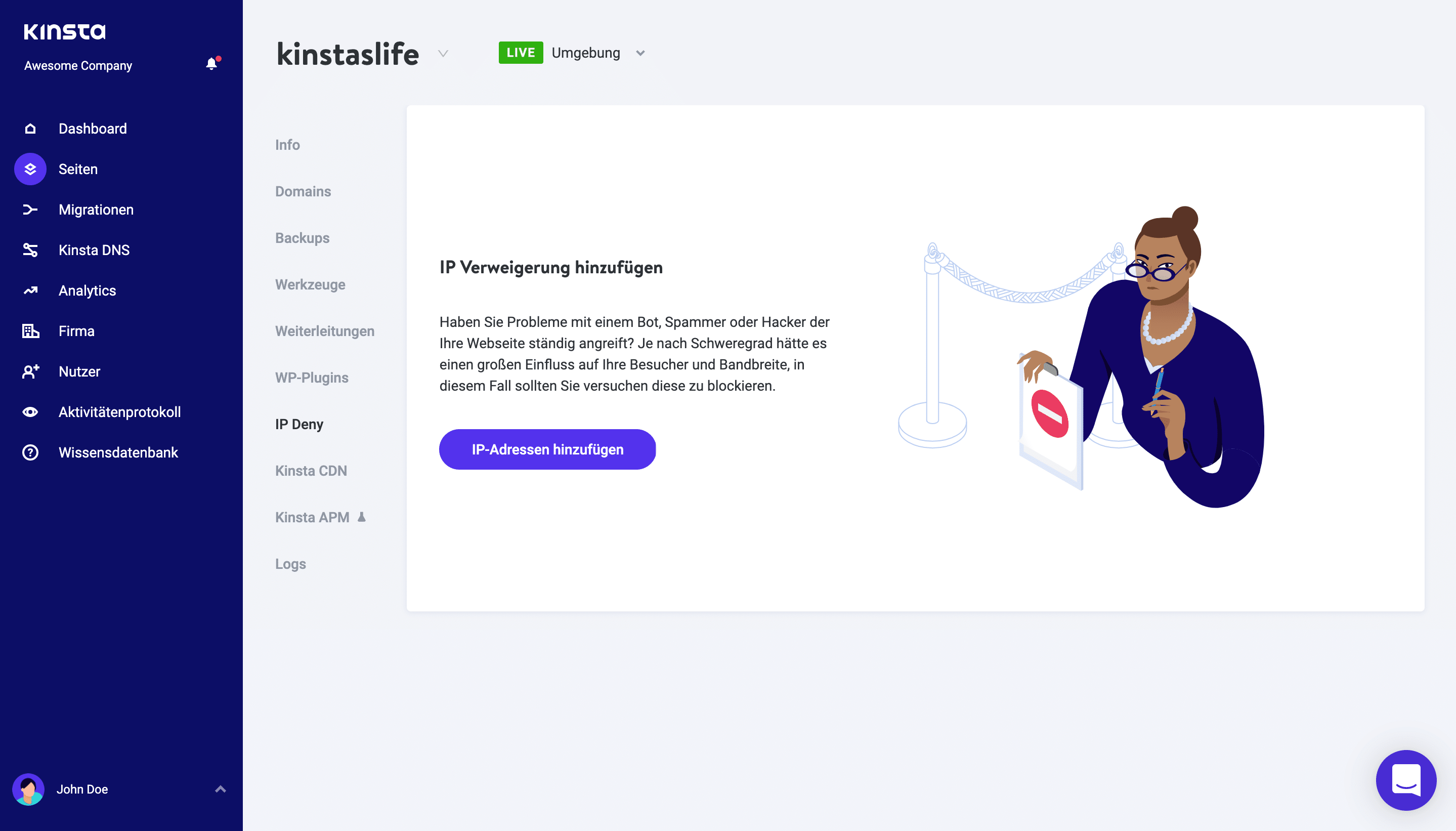 Das Instrument der IP-Verweigerung in MyKinsta.