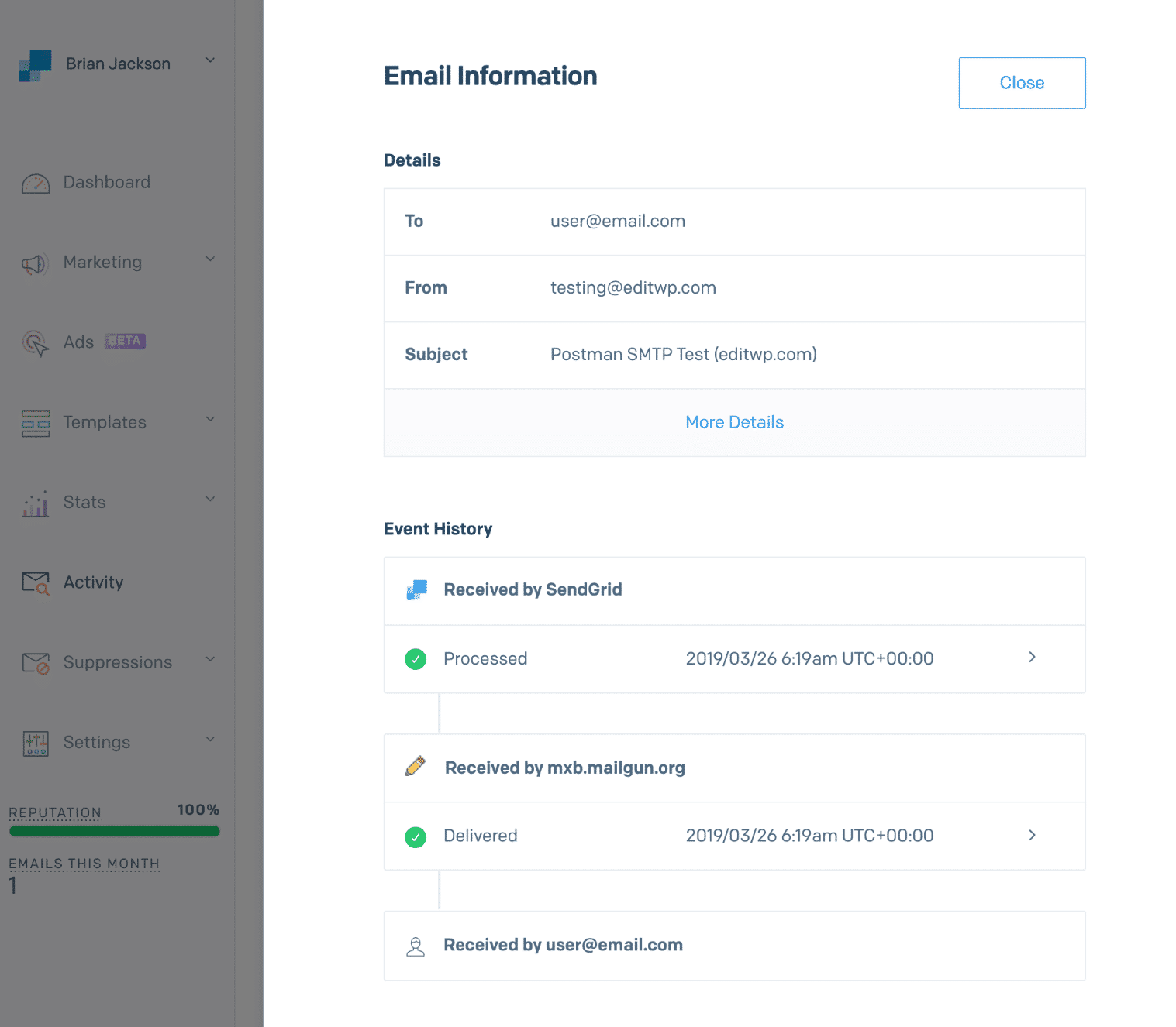 SendGrid-Aktivitäts-Feed