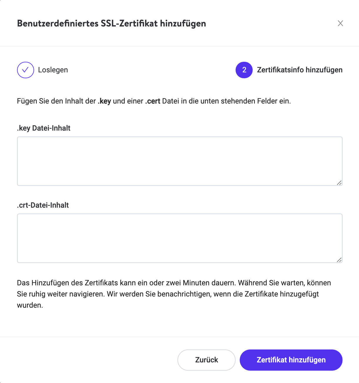 Füge benutzerdefinierte SSL-Details hinzu.