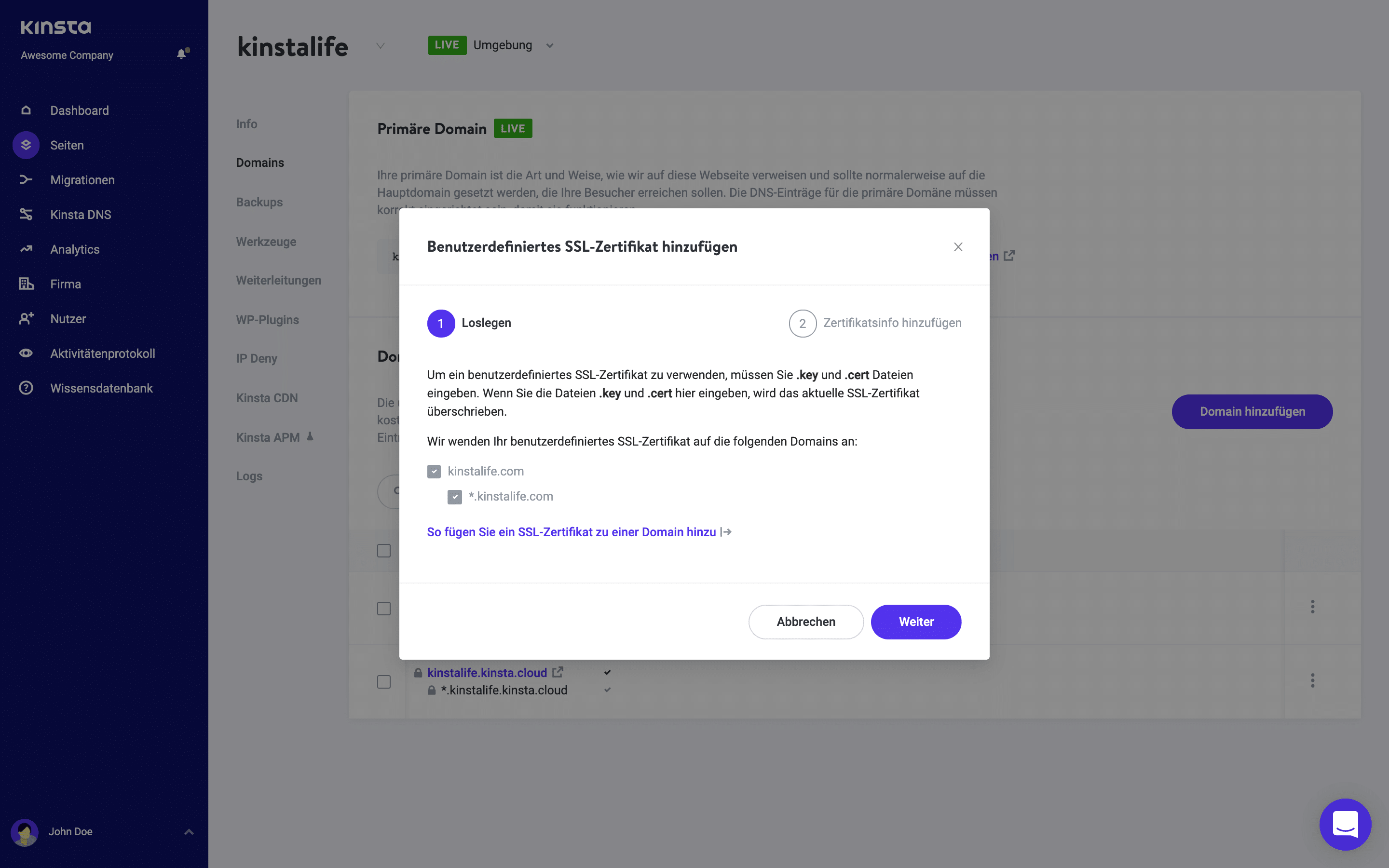 Benutzerdefinierte SSL Domains.