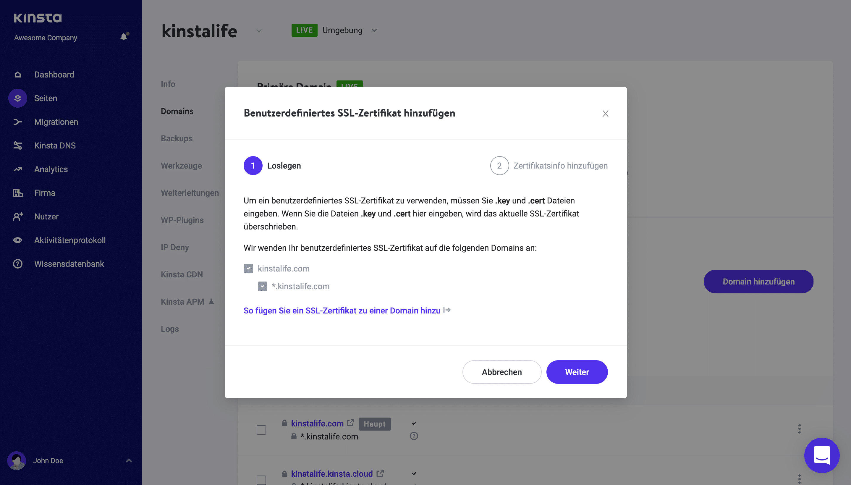 Domains für benutzerdefiniertes SSL.