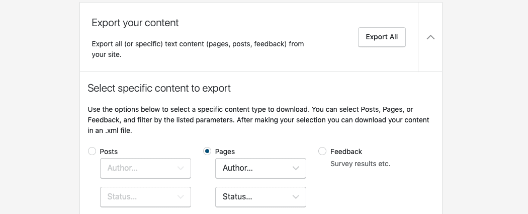 Wähle welchen Inhalt du exportieren willst