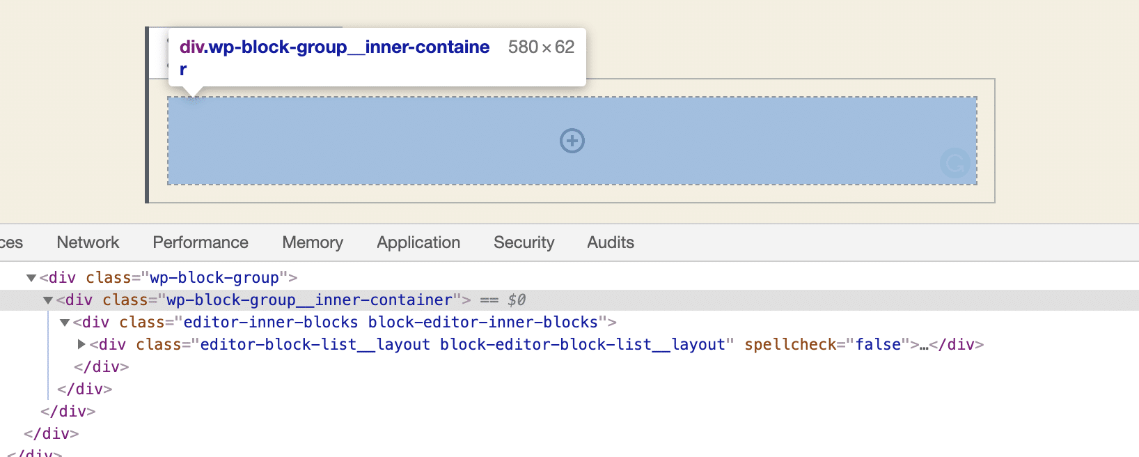 Gruppiere den inneren Container des Blocks