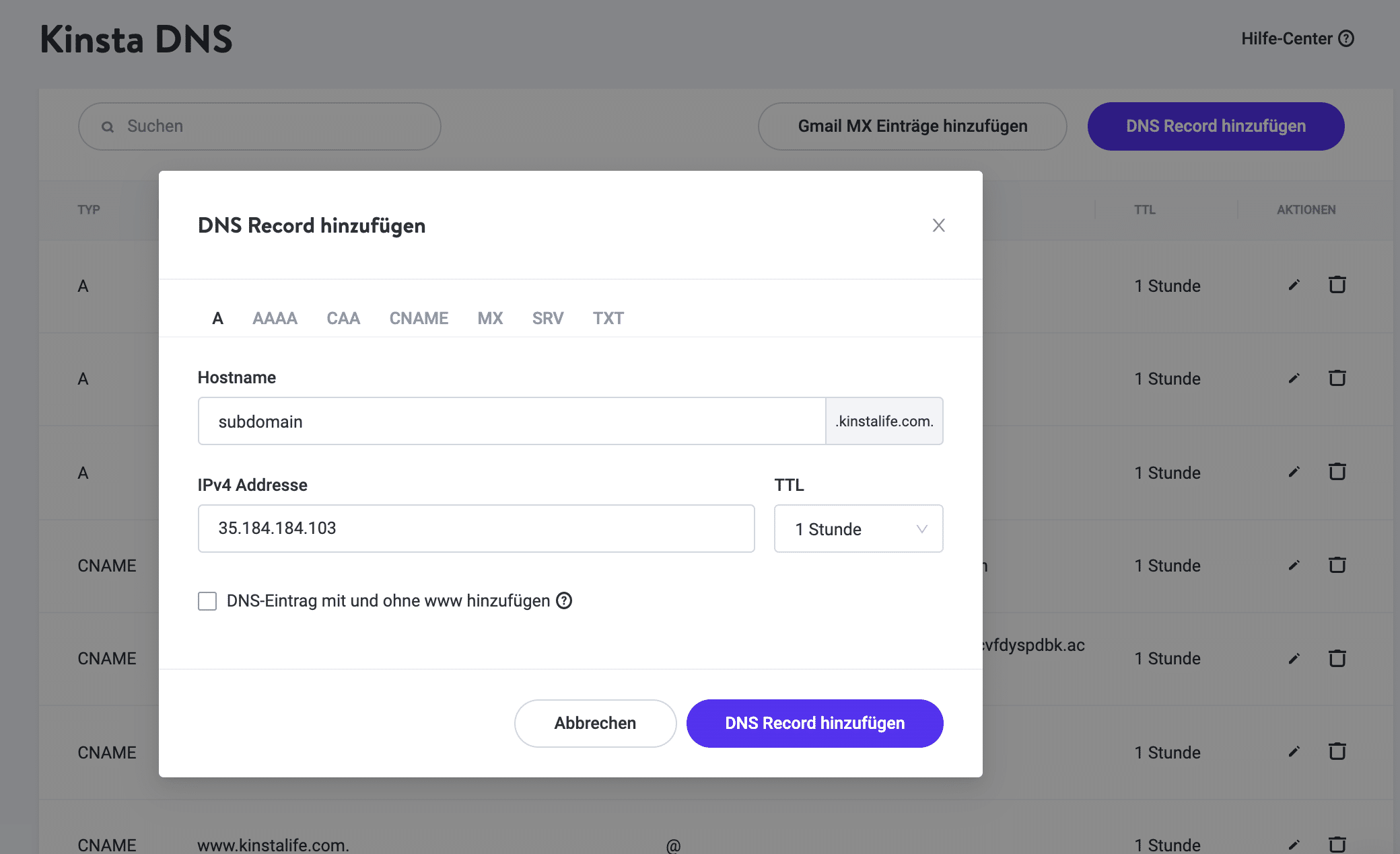 Wie man eine Subdomain im Kinsta DNS hinzufügt