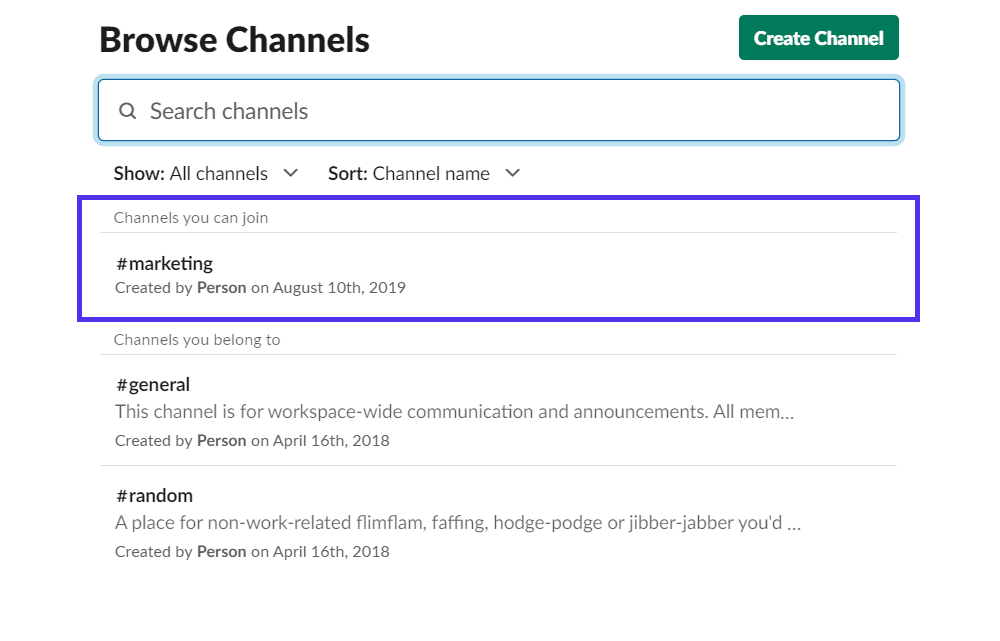 Option "Browse Channels" 