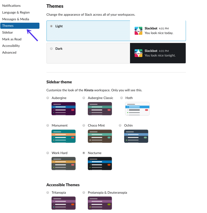 Optionen für die Seitenleiste und das Design