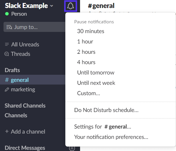 Slack "do not disturb"-Modus