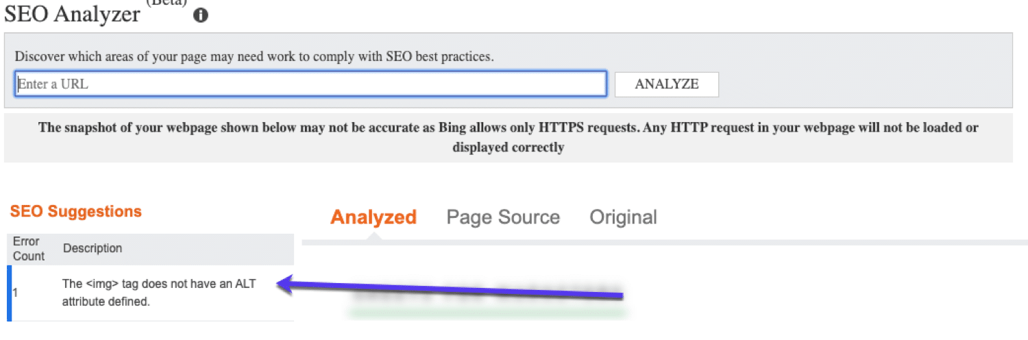 Bing’s SEO analyzer