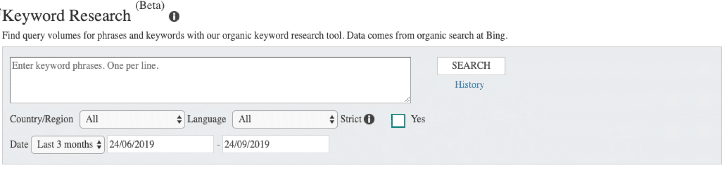 Keyword-Recherche in Bing Webmaster Tools