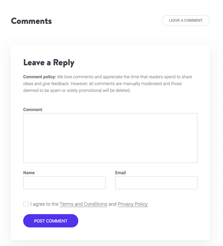 Kommentarformular auf Kinsta