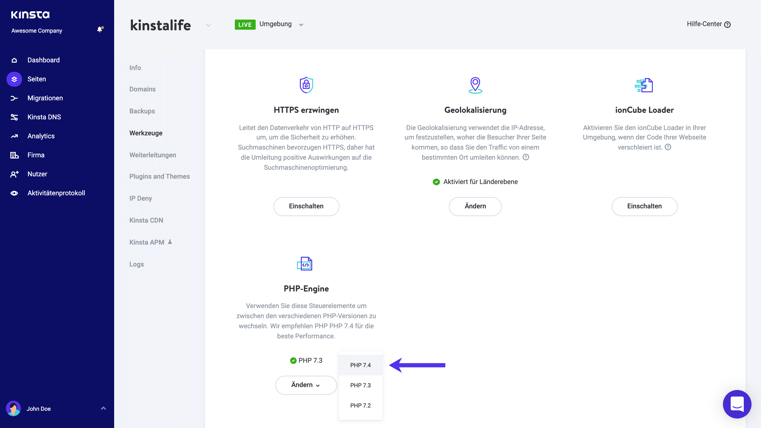 Umstellung auf PHP 7.4