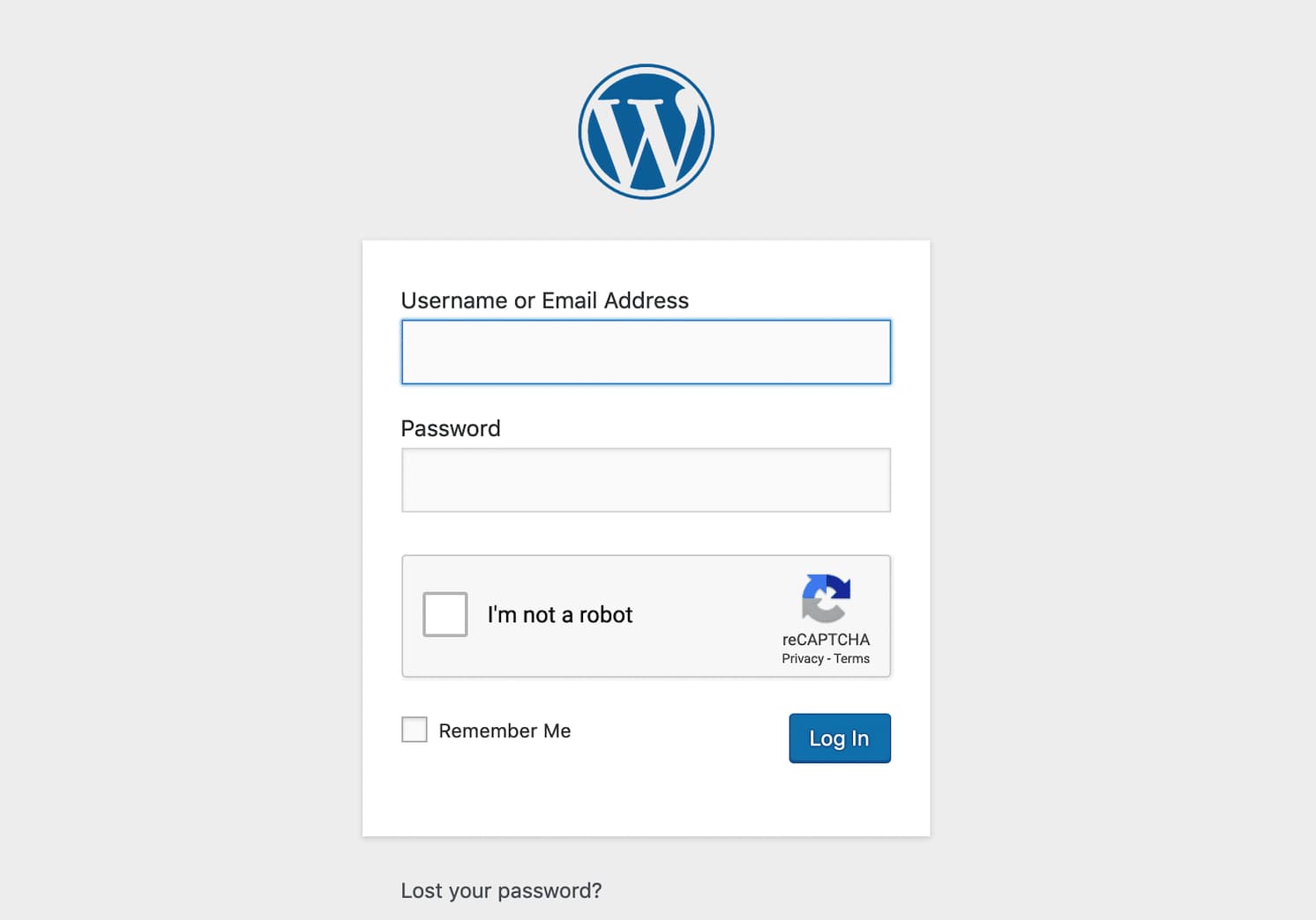 Checkbox Google reCAPTCHA auf der WordPress-Anmeldeseite