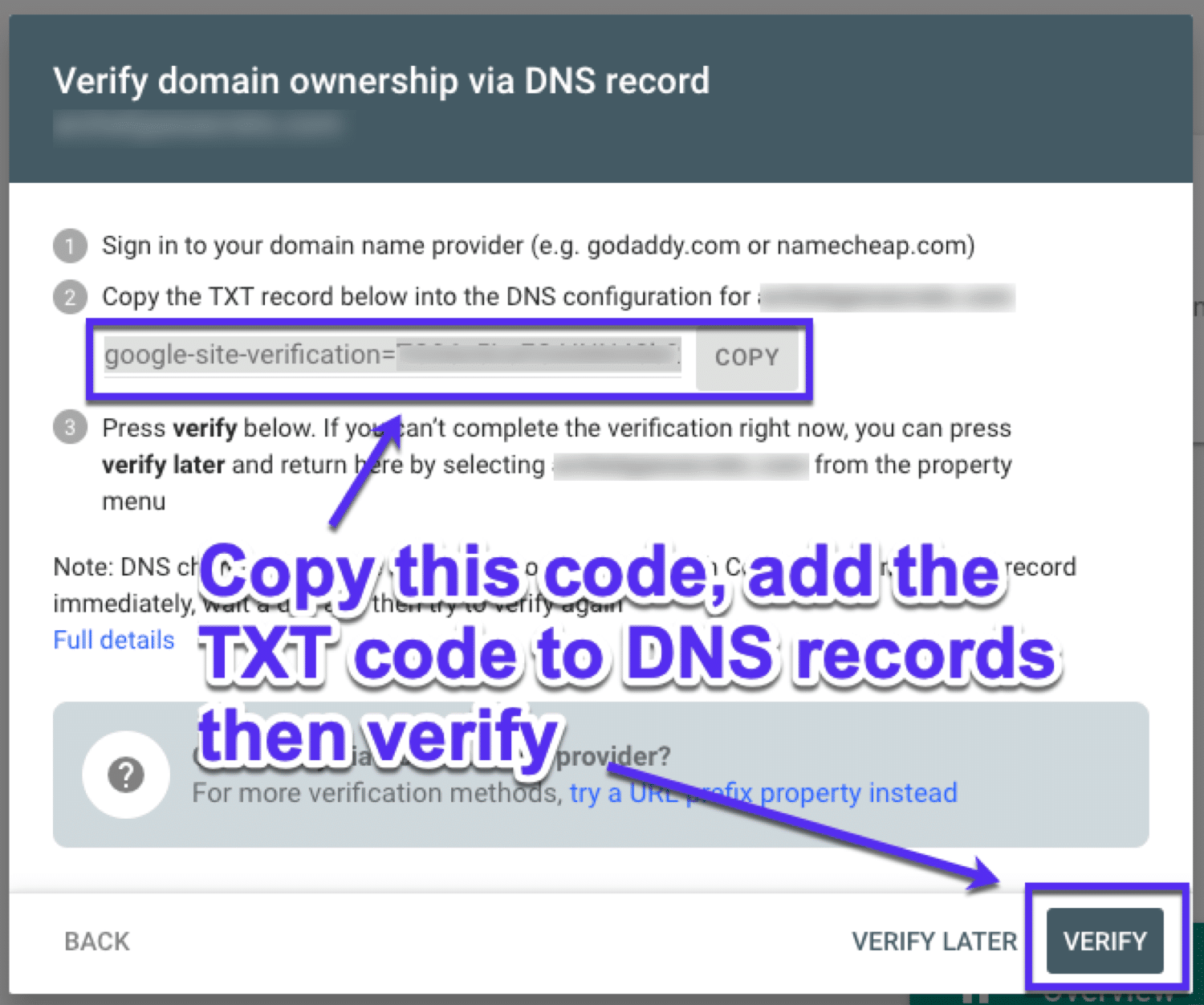 Verifizierung des Domainenbesitzes mit DNS-Einträgen