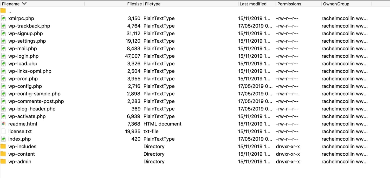 WordPress Dateien im FTP Client