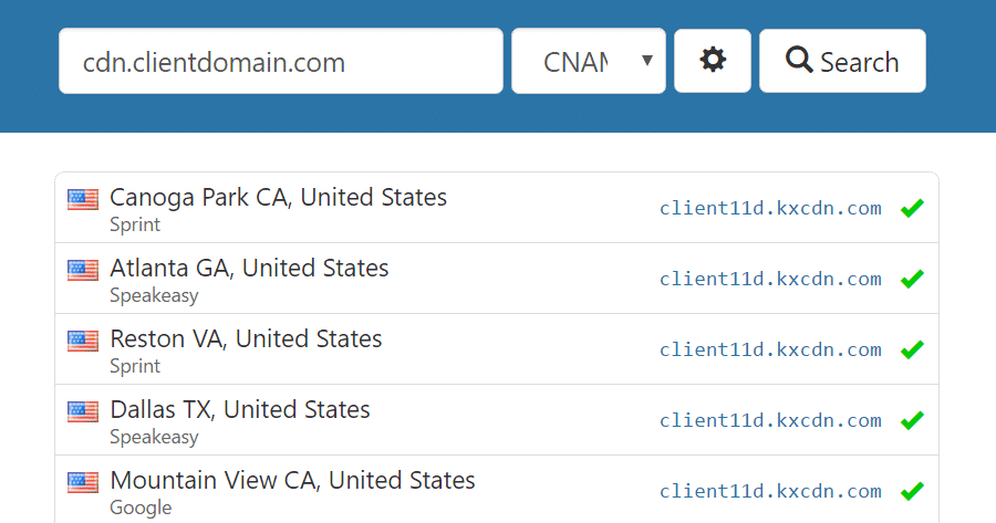 Beispiel für die Auflösung des whatsmydns CNAME