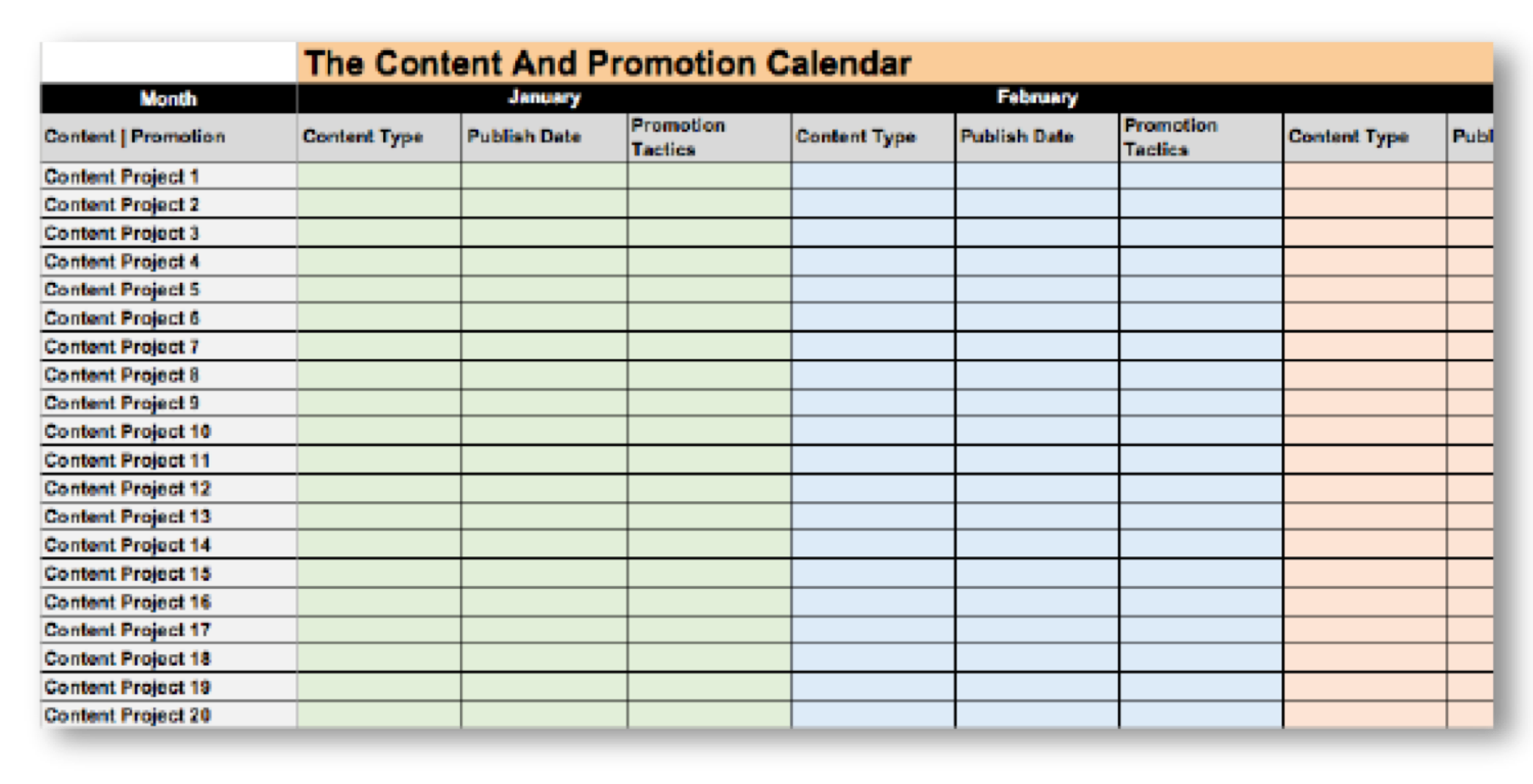 Ein Beispiel für einen Content-Kalender, mit dem du für Blog-Beiträge werben kannst