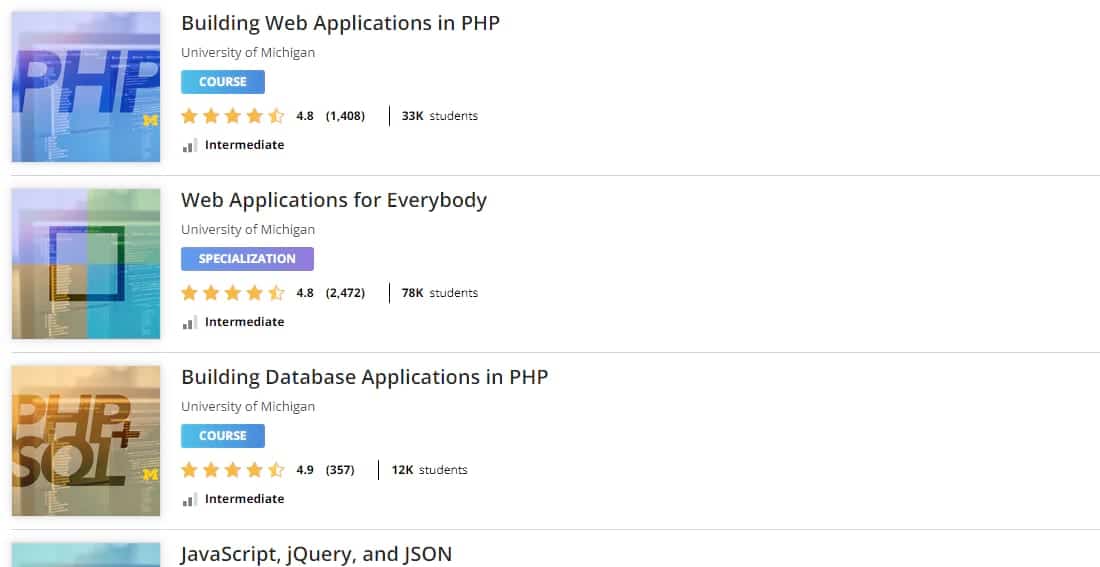 PHP Courses auf Coursera