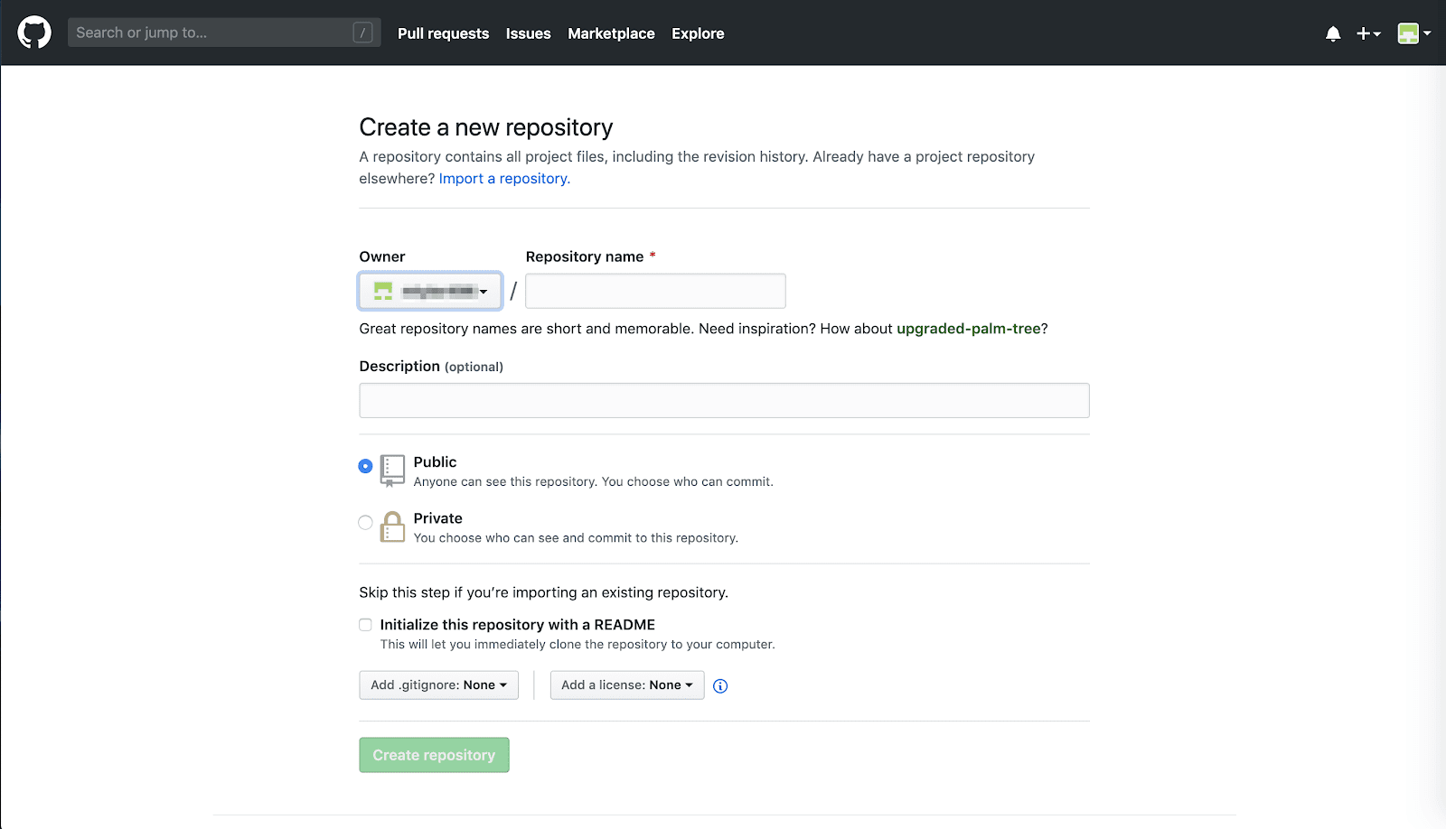 Benennung eines neuen GitHub-Repositoriums