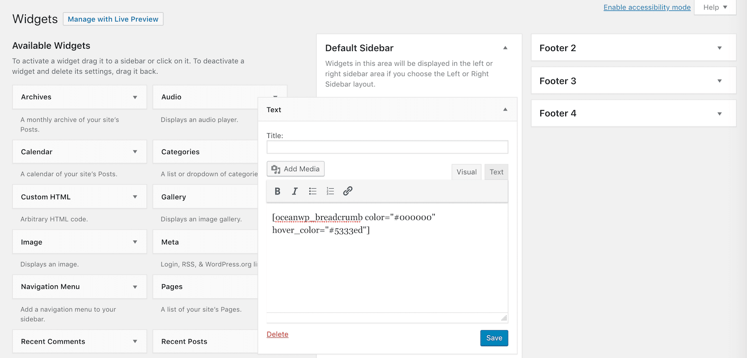 Anpassen von OceanWP-Breadcrumbs mit Shortcode-Parametern