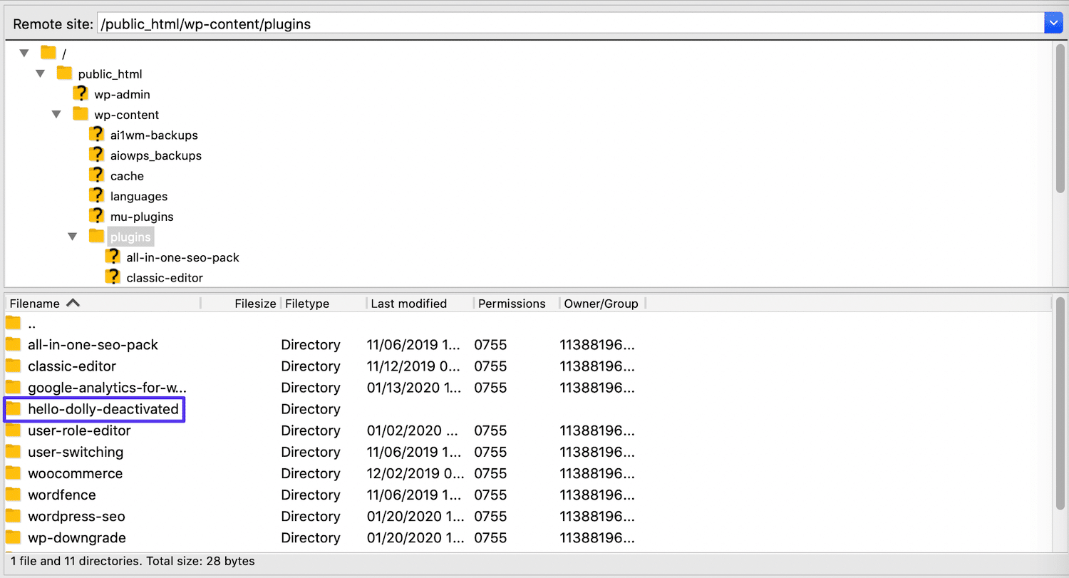 Ein deaktiviertes Plugin in FileZilla