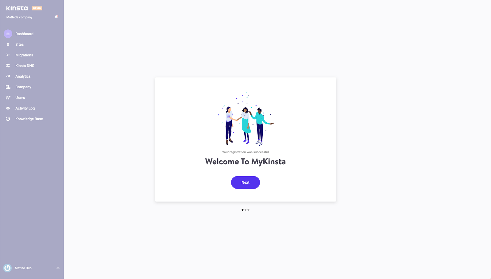Demo-Account für MyKinsta erstellt