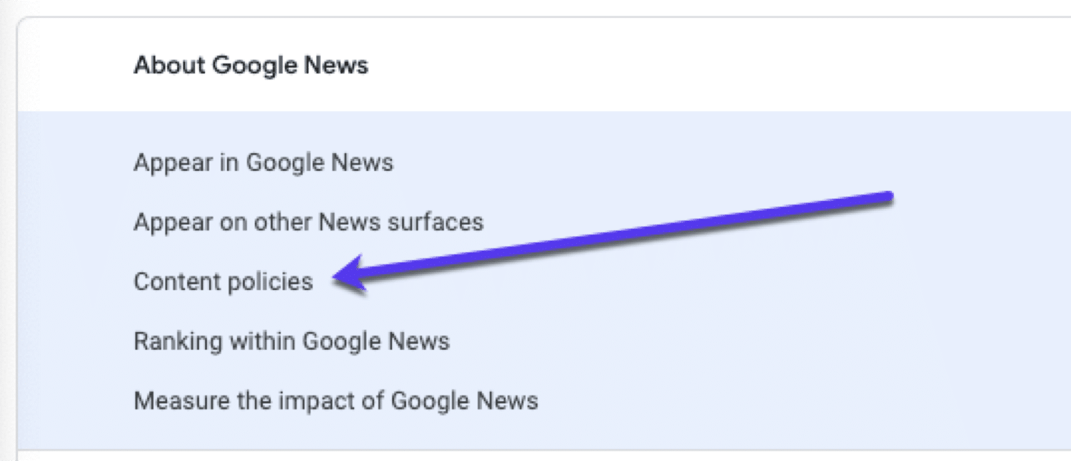 Google News-Richtlinien für die Veröffentlichung von Inhalten.