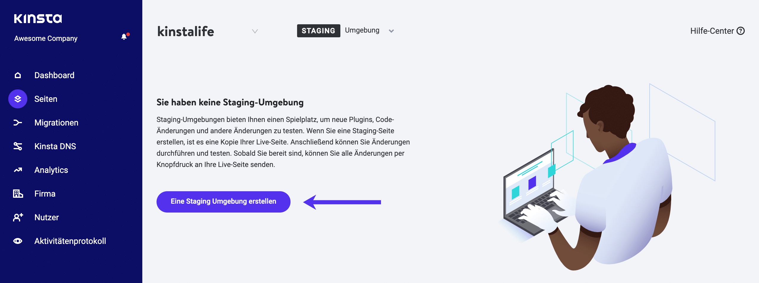 MyKinsta Ein-Klick Staging Umgebung