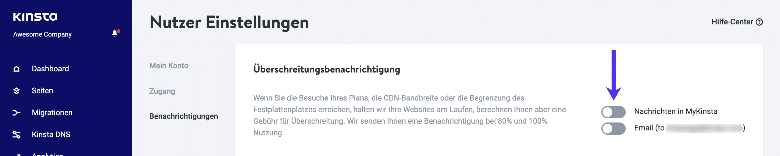 Fenster zur Benachrichtigung bei Überschreitung