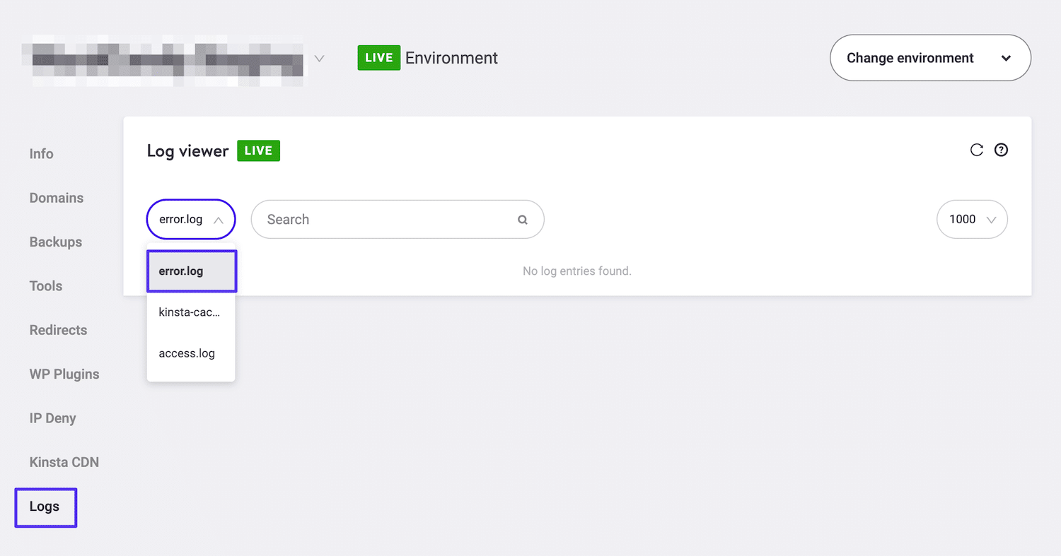 Zugriff auf Fehlerprotokolle in MyKinsta