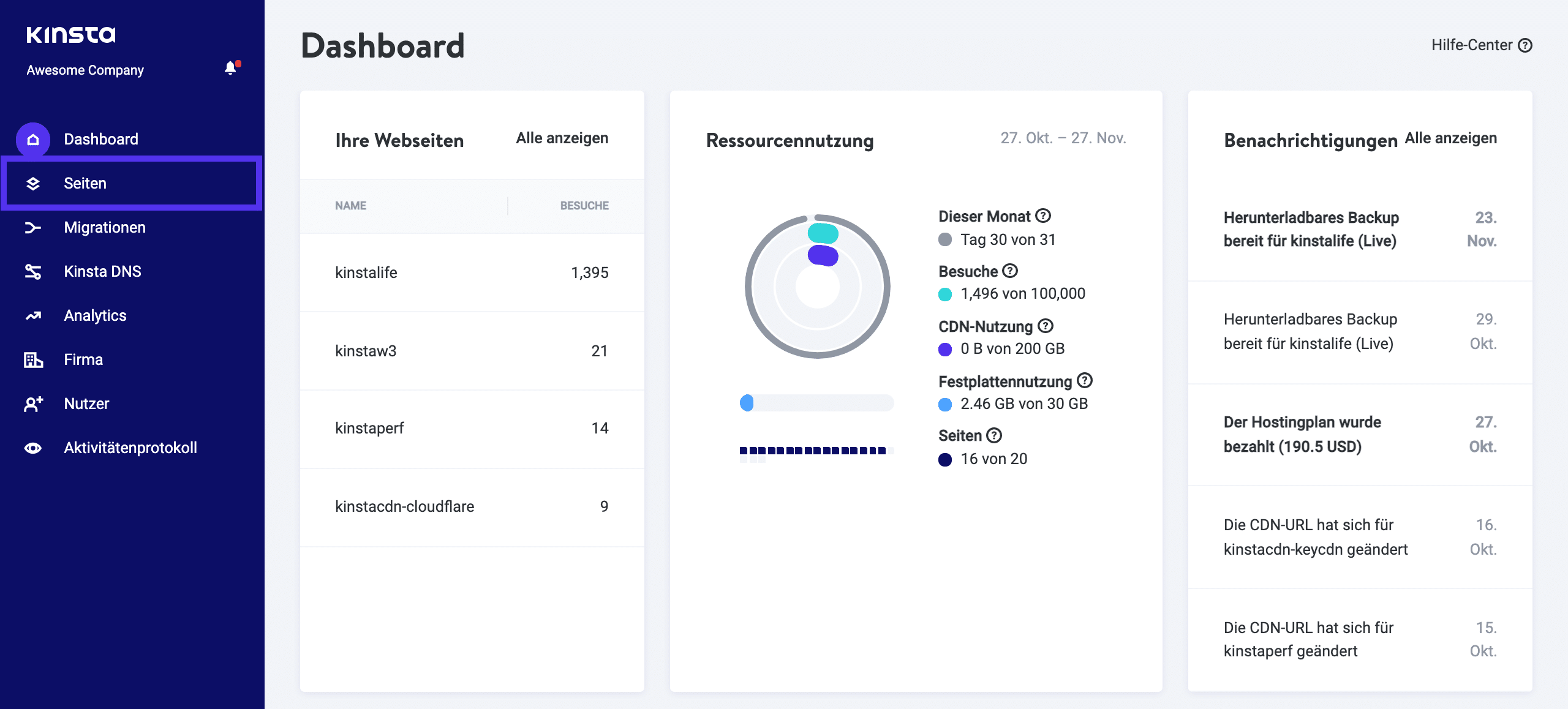 Zugriff auf deine Seiten im MyKinsta-Dashboard