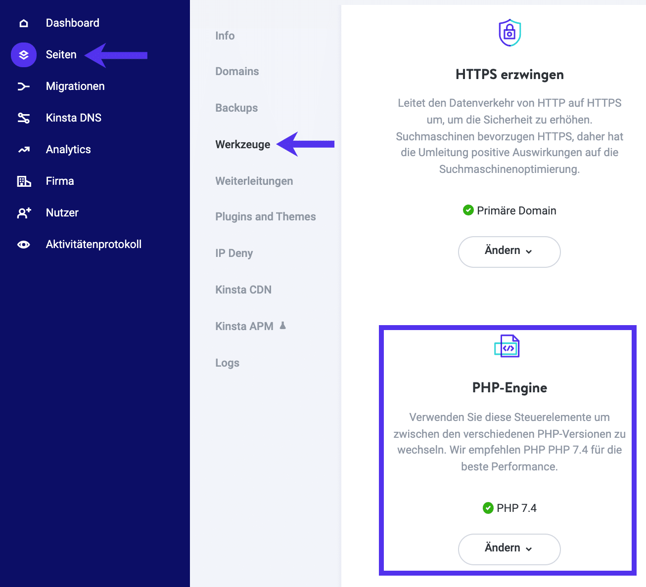 PHP engine in MyKinsta