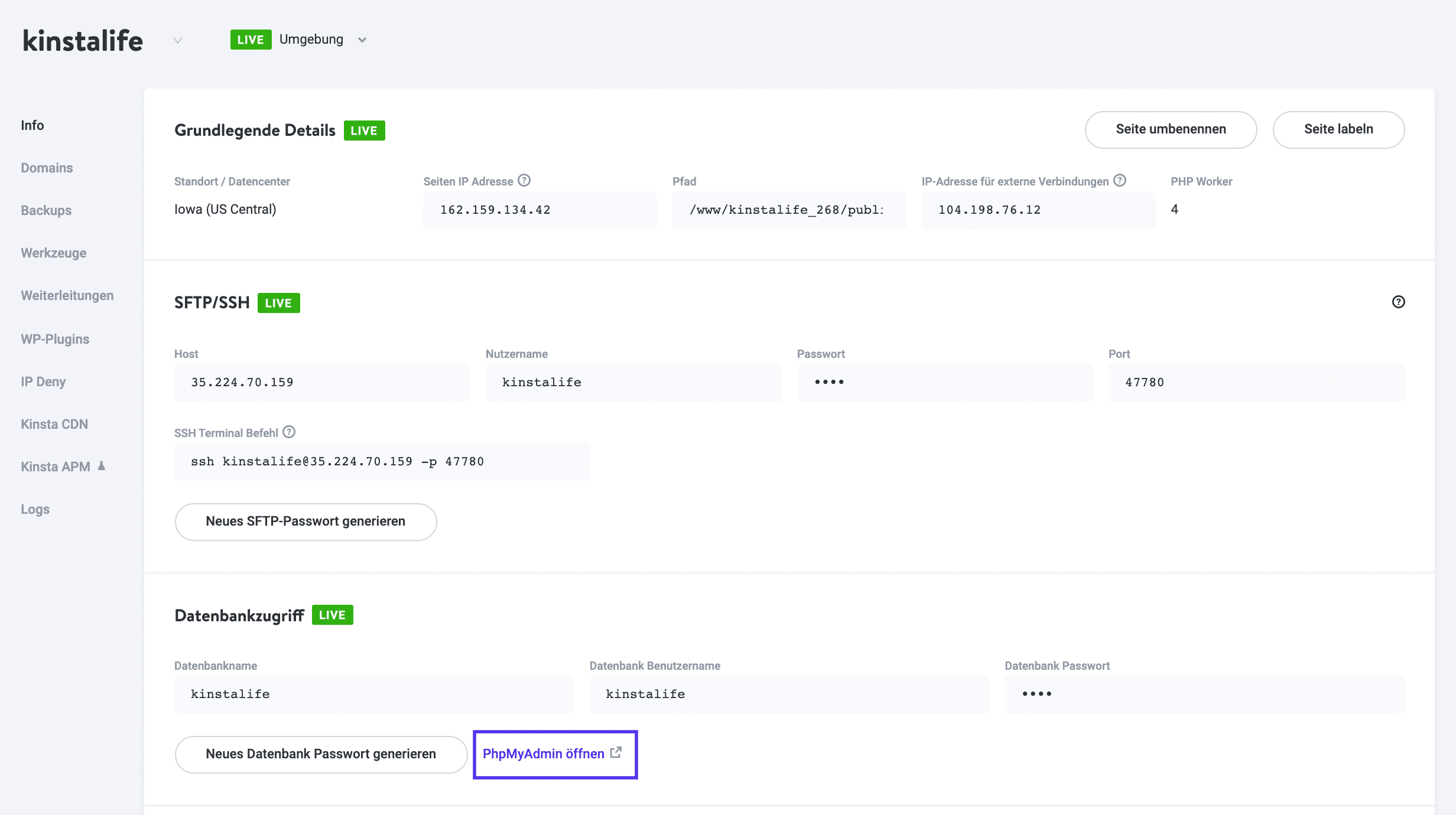 Zugriff auf phpMyAdmin in MyKinsta: Zugriff auf phpMyAdmin in MyKinsta