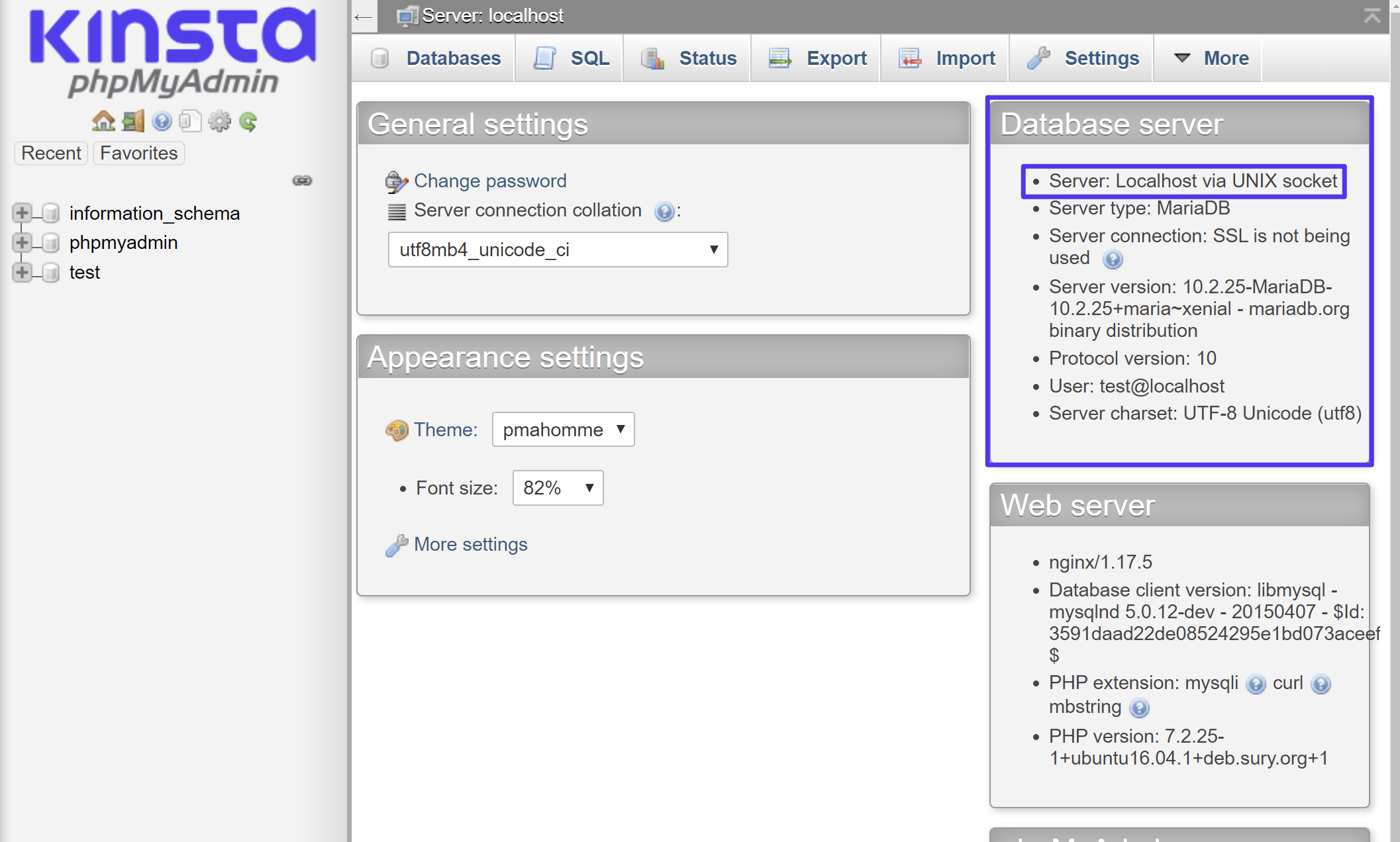 MySQL-Server in phpMyAdmin