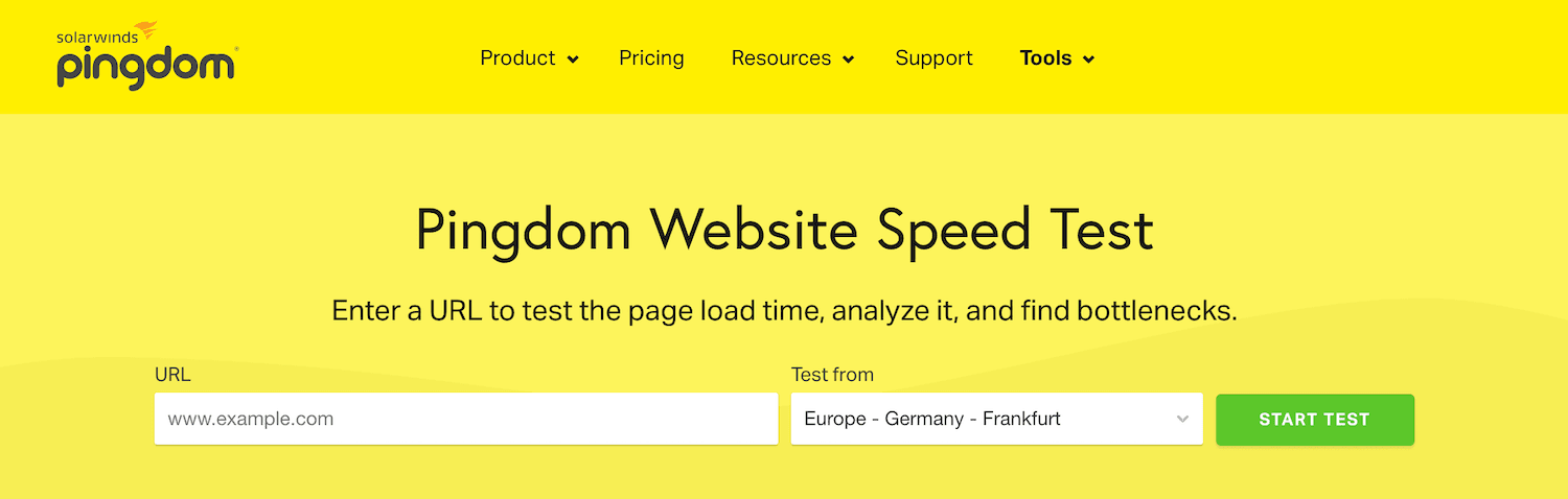 Der Geschwindigkeitstest der Pingdom-Webseite