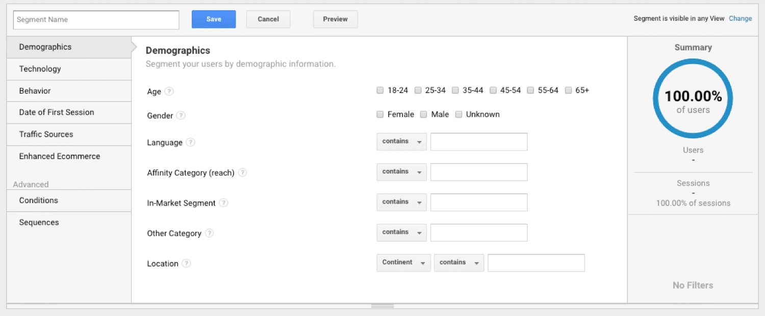 Segmentierung der Benutzer in Google Analytics