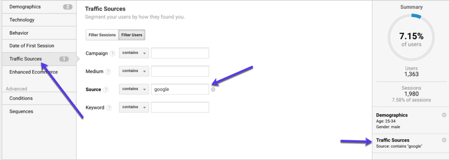 Segmentierung nach Traffic-Quelle in Google Analytics