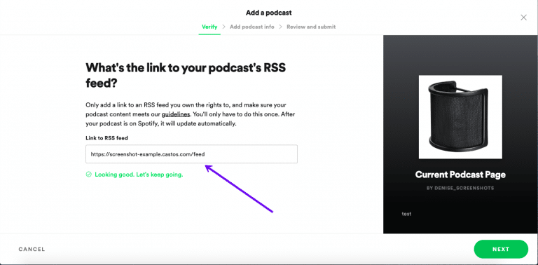 Senden des Podcasts an Spotify per RSS-Feed