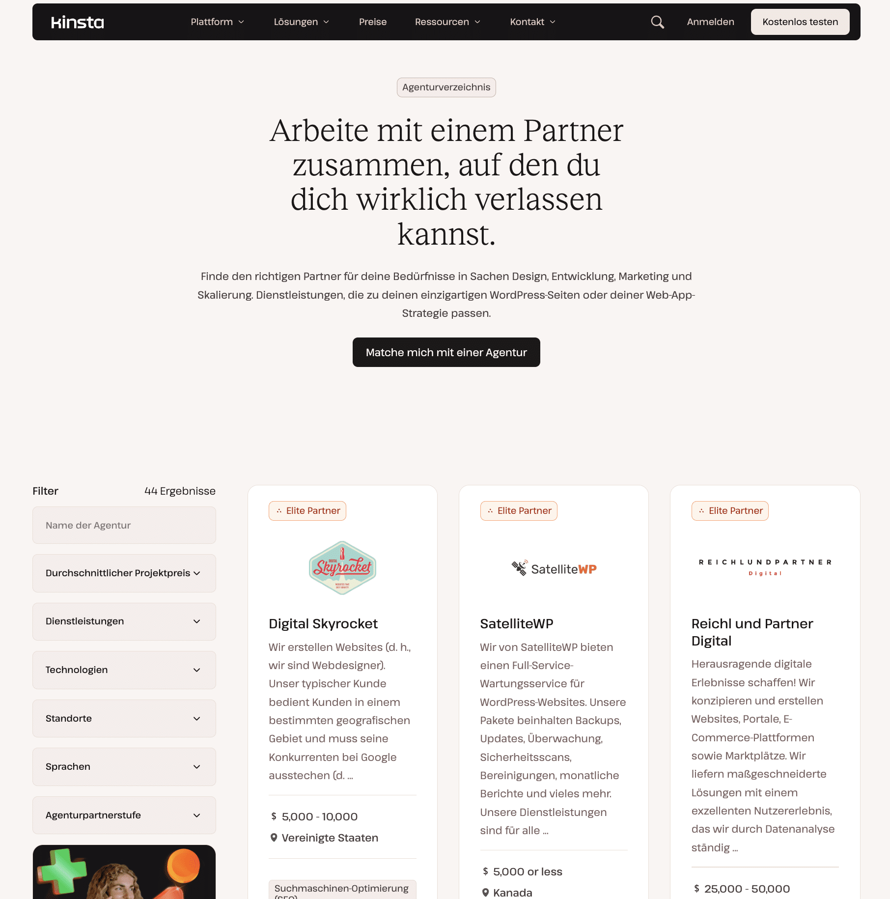 Das Kinsta-Agenturverzeichnis.