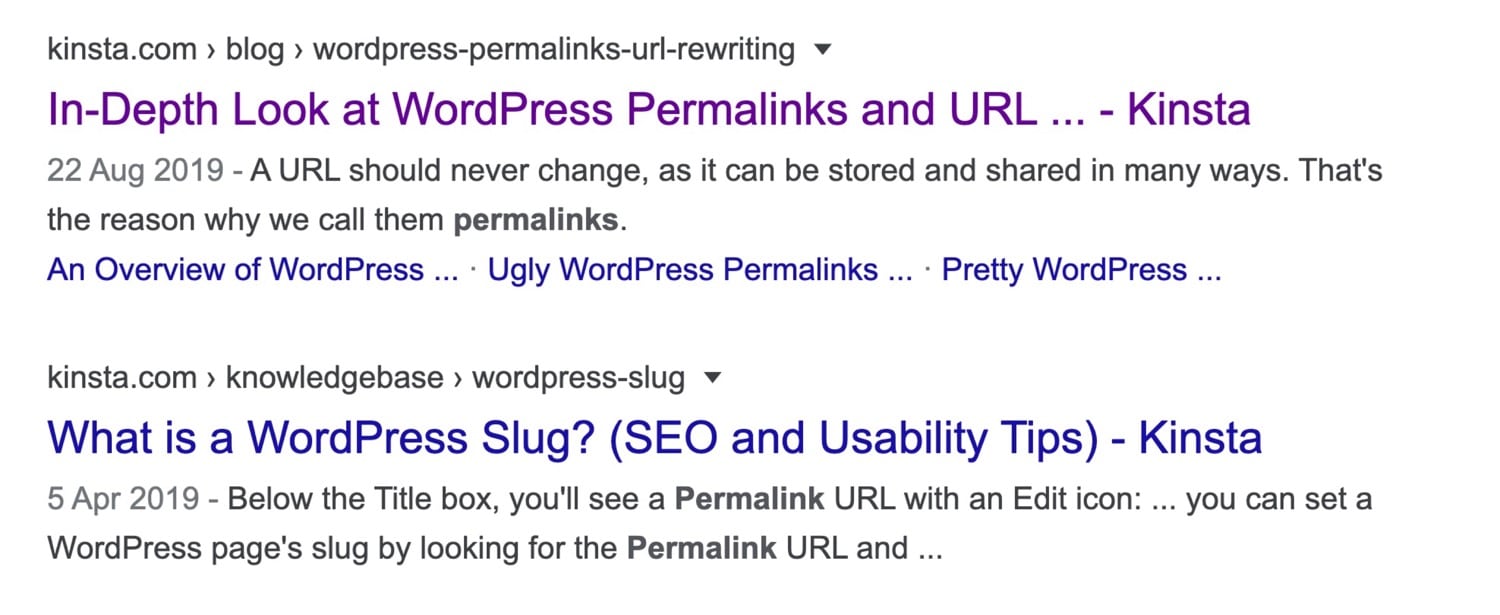 Google Ergebnis - WordPress Permalinks