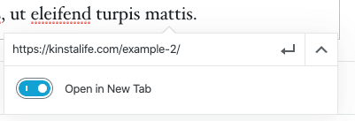 Setzen eines Links zum Öffnen in einem neuen Tab im Block-Editor.