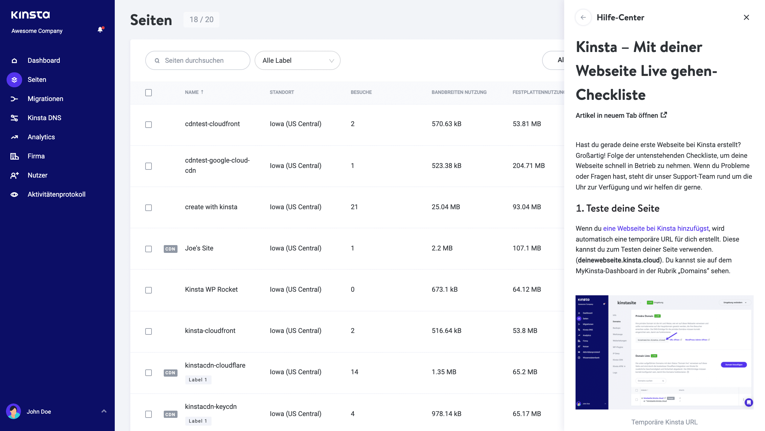 Kinsta's Checkliste für die Inbetriebnahme während der Erstellung der Webseite.