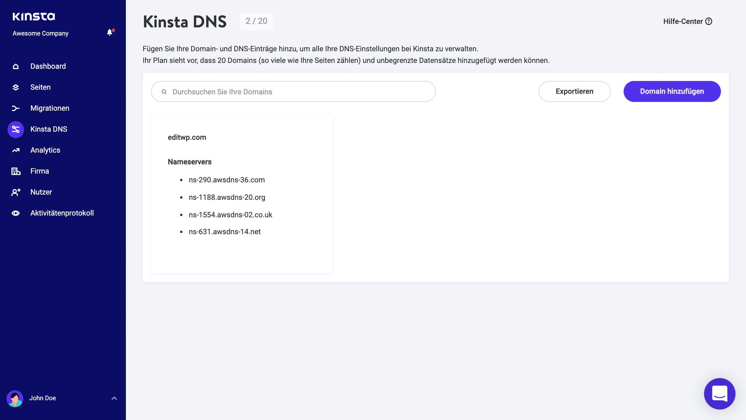 Kinsta Amazon Route 53 DNS