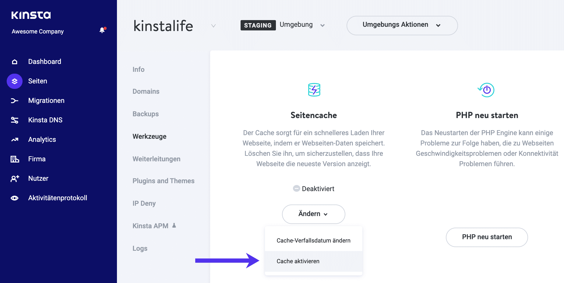 Aktivieren den Cache in einer Staging-Umgebung.