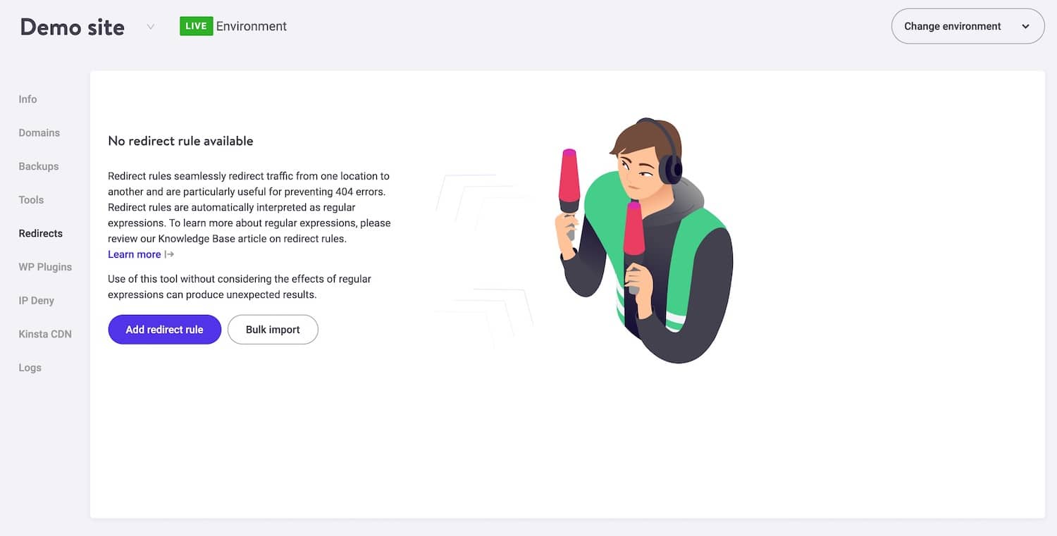 Weiterleitungen in MyKinsta