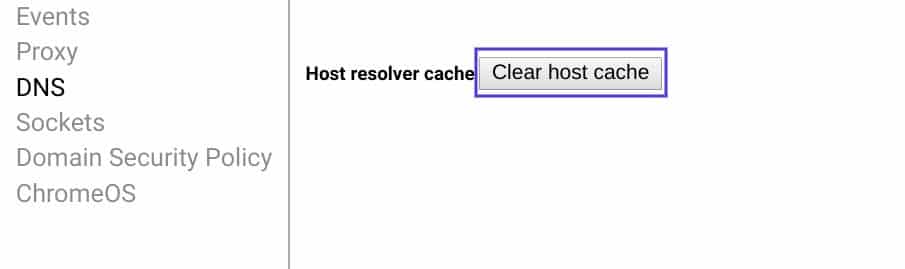 Die Einstellungsseite zum Leeren des DNS-Caches in Chrome