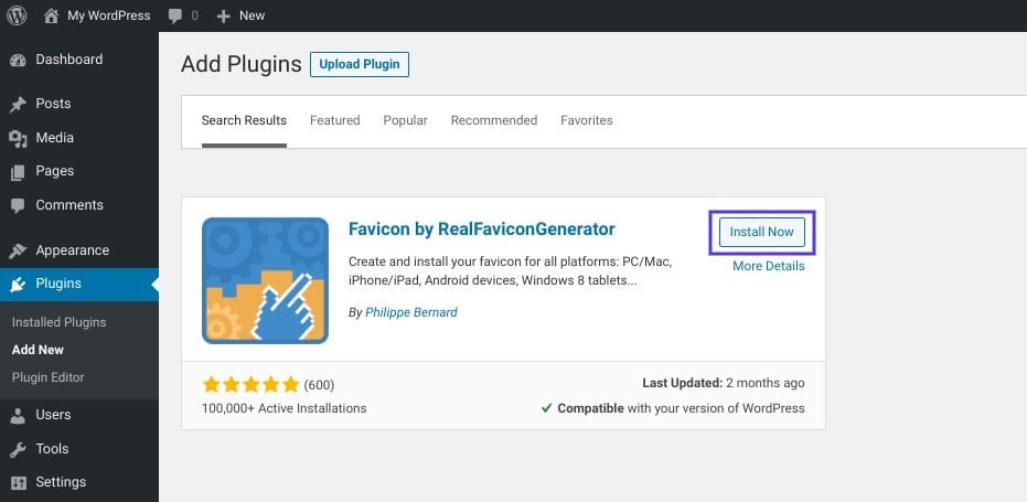 Das Favicon by RealFaviconGenerator WordPress-Plugin