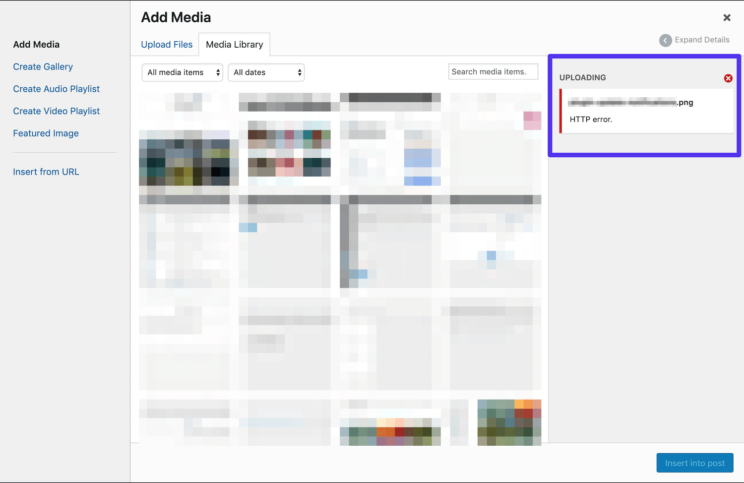 HTTP-Fehler beim Medien-Upload